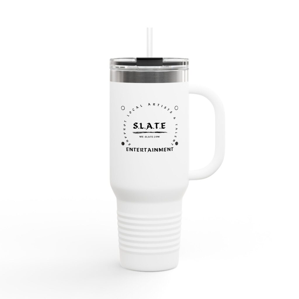 40oz Insulated Travel Mug — Slate Entertainment Logo Tumbler with Straw and Handle